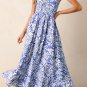 Sky Blue Floral Print Spaghetti Strap High Waist Maxi Dress