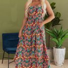 Black Boho Floral Print Thin Straps Sleeveless High Waist Maxi Dress