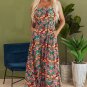 Black Boho Floral Print Thin Straps Sleeveless High Waist Maxi Dress
