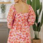 Rose Floral Print Square Neck High Waist Mini Dress