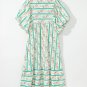 Multicolour Striped Floral Print Tie Split Neck Puff Sleeve Midi Dress