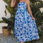 Blue Floral Printed Spaghetti Strap Maxi Dress with Waist Tie