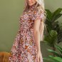 Pink Floral Print Puff Sleeve Shirred High Waist Mini Dress