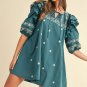 Skobeloff Boho Floral Ruffle Puff Sleeve Lace Up V Neck Mini Dress