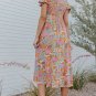 Sky Blue Floral Bubble Sleeve Smocked Flowy Ruffle Dress