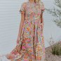 Sky Blue Floral Bubble Sleeve Smocked Flowy Ruffle Dress