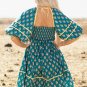 Skobeloff Floral Contrast Trim Square Neck Puff Sleeve Dress