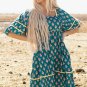 Skobeloff Floral Contrast Trim Square Neck Puff Sleeve Dress
