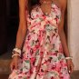 Pink Floral Sleeveless Halter Neck Shirred Back Ruffled Mini Dress