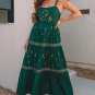 Blackish Green Floral Smocked Back Tied Straps Tiered Maxi Dress