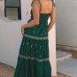 Blackish Green Floral Smocked Back Tied Straps Tiered Maxi Dress