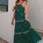 Blackish Green Floral Smocked Back Tied Straps Tiered Maxi Dress