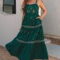 Blackish Green Floral Smocked Back Tied Straps Tiered Maxi Dress