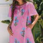 Rose Floral Short Sleeve Split Neck Loose Mini Dress