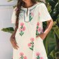 Apricot Floral Short Sleeve Split Neck Loose Mini Dress