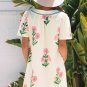 Apricot Floral Short Sleeve Split Neck Loose Mini Dress