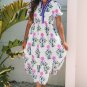 White Floral Puff Short Sleeve V Neck High Waist Maxi Dress