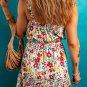 Red Floral Knotted Straps Cinched Waist Ruffle Hem Mini Dress