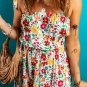 Red Floral Knotted Straps Cinched Waist Ruffle Hem Mini Dress