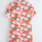 Fresh Salmon Floral Print Contrast Striped Trim Polo Collar T Shirt Dress