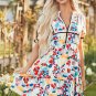 Green Floral Print Zipper Ruffled Short Sleeve High Waist Mini Dress