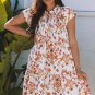 Apricot Floral Geometric Print Ruffled Trim Flutter Sleeve Mini Dress