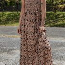 Brown Floral Smocked Bodice High Waist Flowy Sun Dress