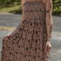 Brown Floral Smocked Bodice High Waist Flowy Sun Dress