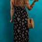 Black Floral Spaghetti Strap Shirred Bodice Tied Empire Waist Maxi Dress