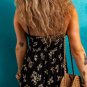 Black Floral Spaghetti Strap Shirred Bodice Tied Empire Waist Maxi Dress