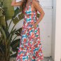 Red Boho Floral Ruffled Strap V Neck Maxi Dress