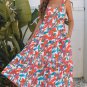 Red Boho Floral Ruffled Strap V Neck Maxi Dress