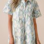 Green Floral Print Shirtcollar Buttoned Short Sleeve Shift Dress