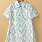Green Floral Print Shirtcollar Buttoned Short Sleeve Shift Dress