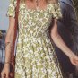 Yellow Boho Floral Smocked Bust Puff Sleeve Tiered Long Dress