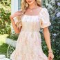 Pink Floral Puff Sleeve Square Neck Knotted Open Back Ruffled Mini Dress
