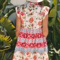 Rose Floral Mixed Pattern Ruffle Flutter Sleeve Buttoned Dress