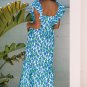 Blue Floral Print Square Neck Ruffled Strap Maxi Dress