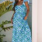 Blue Floral Print Square Neck Ruffled Strap Maxi Dress