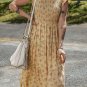 Yellow Boho Floral Print Ruffle Smocked Flowy Summer Dress