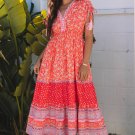 Red Floral Print Tasseled Tied Sleeve Empire Waist Maxi Dress