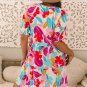 Rose Red Floral Bubble Sleeve V Neck Tiered Ruffle Babydoll Dress
