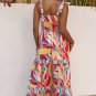 Multicolor Abstract Print Striped Trim Maxi Sundress