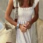 Khaki Plaid Ruffled Sleeve Smocked Maxi Dress