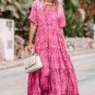 Pink Paisley Print Boho Holiday Ruffle Tiered Maxi Dress