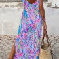 Purple Abstract Floral Print Sleeveless Maxi Dress