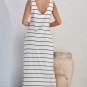 White Stripe Print Open Back Sleeveless Maxi Dress with Slits