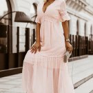 Swiss Dot Lace Trim Maxi Dress