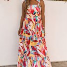 Multicolor Abstract Print Striped Trim Maxi Sundress