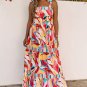 Multicolor Abstract Print Striped Trim Maxi Sundress